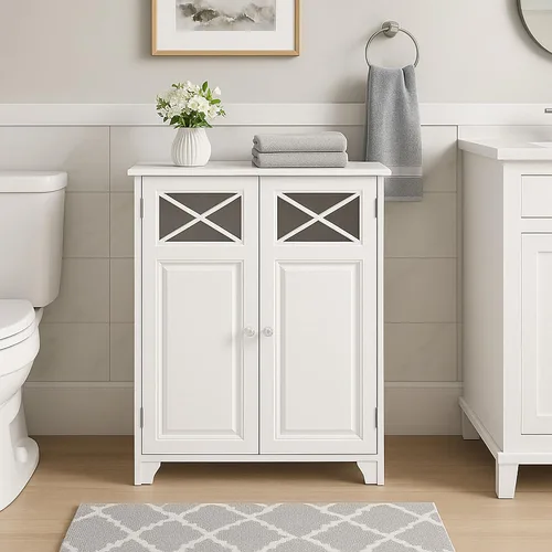 Vista 5 de Elegant Home Fashions Dawson gabinete sobre piso, Blanco Gabinete de corte cruzado