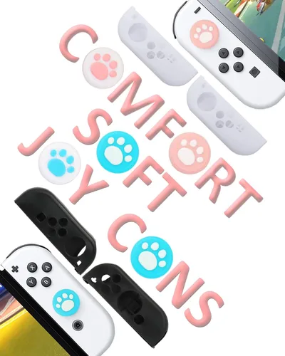 Vista 3 de Accesorios para Nintendo Switch OLED Arisll Family Bundle Estuche de transporte y protector de pantalla paquete de 4 agarres Joy Con y volantes