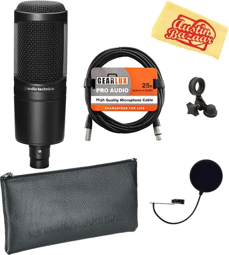 Vista 10 de Audio-Technica AT2005USB - Paquete de micrófono dinámico cardioide USB/XLR con filtro pop, cable XLR y paño de pulido de Austin Bazaar