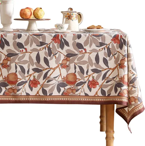 Vista 21 de [Usado] patdrea Mantel largo de lino de diseño verde para mesa rectangular, mantel vintage transpirable con patrón de frutas amarillas, funda