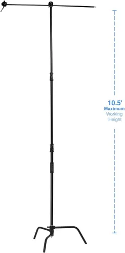 Vista 4 de Flashpoint Kit de soporte de luz C de 10.5 pies sobre base de tortuga con columna elevadora cargada por resorte de dos niveles, brazo de agarre