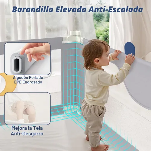Vista 4 de JWPEHOE Barandilla de cama de 3 piezas para niños pequeños con barra de cabecero, protector de riel ajustable para cama de bebé, cama