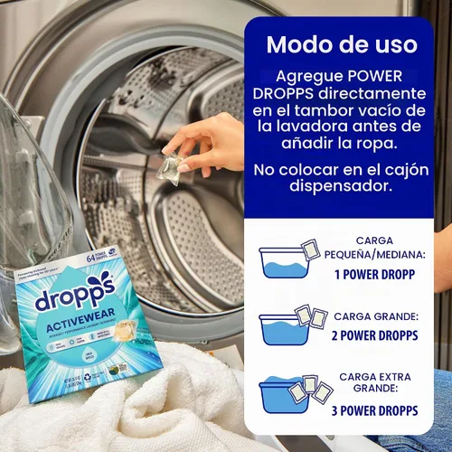 Vista 4 de Dropps Activewear Biobased Power Laundry Detergent Pods, Crisp Breeze (64 unidades) - Cápsulas de detergente para lavandería que combaten manchas