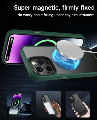 Vista 4 de Funda magnética 4 en 1 para iPhone 13 Pro Max compatible con MagSafe, parte trasera esmerilada de color, a prueba de arañazos, a prueba de caídas