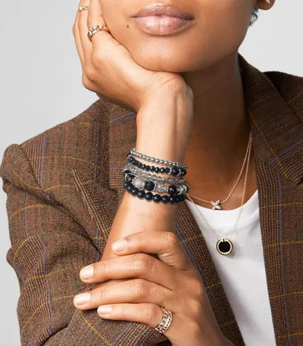 Vista 4 de Noessla Pulsera elástica de perlas con cuentas de plata, apilables, pulseras de cuentas de cristal, joyería de moda, regalo para el día de la madre