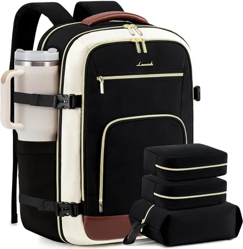 Vista 29 de LOVEVOOK Mochila de viaje para mujer y hombre, Beige, Mochilas de viaje