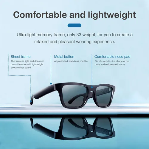 Vista 3 de Lentes de audio inteligentes, lentes de sol polarizados con Bluetooth, micrófono y altavoz integrados, asistente de voz, Bluetooth 5.0, gafas de sol