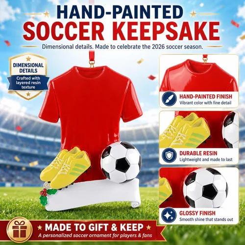 Vista 5 de Adornos de Navidad de fútbol personalizados – Adorno de fútbol 2025 – Adornos para fanáticos de los deportes – Regalos de atletismo rojo – Adorno