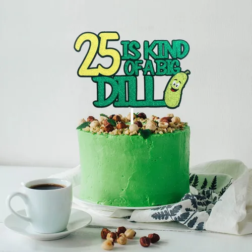 Vista 3 de 25 is Kind of a Big Dill Happy Birthday Cake Topper – Divertidas decoraciones de pepinillo verde con purpurina para cumpleaños 25 para mujeres
