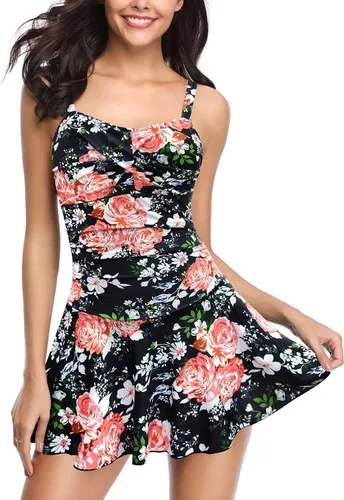 Vista 34 de SHEKINI Traje de baño de una pieza con falda fruncida cruzada para mujer Vestido de baño Traje de baño Albaricoque - Bw