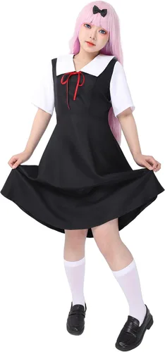 Vista 5 de DAZCOS Disfraz de cosplay para mujer, uniforme escolar, color negro y blanco