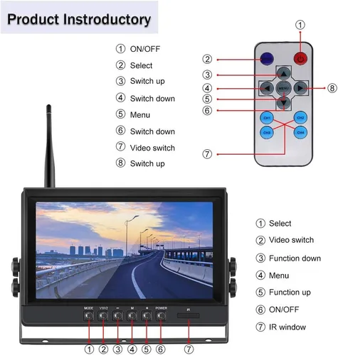 Vista 7 de EVERSECU 4 unids digital HD 1080P cámara inalámbrica de respaldo de coche con 9 pulgadas 4ch Quad Monitor/Coche DVR/Dash Monitor/Vehículo Grabador