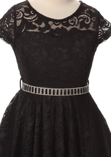 Vista 3 de Little Girl - Vestido de niña con manga de encaje y cinturón de piedras