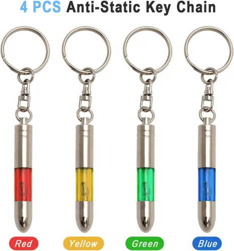 Vista 4 de SWEETHOMEDECO 4 paquetes de descargador de eliminación estática de cuerpo humano para automóvil, tono plateado, llavero antiestático de alto
