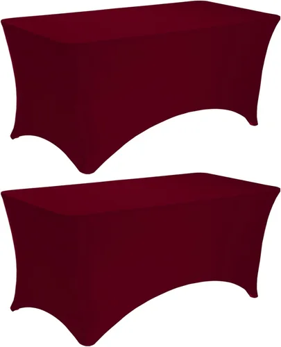Vista 9 de Paquete de 2 manteles rectangulares de elastano de 6 pies, lavables, resistentes a las arrugas, para mesas plegables, bodas, fiestas, cumpleaños