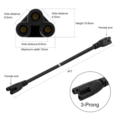 Vista 3 de Cables de extensión T5 T8 negros de 4 pies, cable de alimentación de luz de crecimiento, cables de conexión de lámpara de 48 pulgadas, conectores