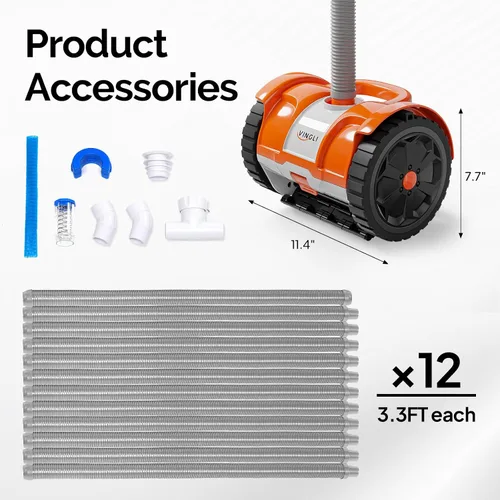 Vista 3 de VINGLI Aspiradora de piscina, barredora automática de piscinas para piscinas terrestres y enterradas, barredora de pared con succión lateral
