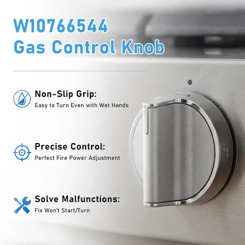 Vista 6 de Pomos de repuesto para estufa de gas W10766544 (paquete de 5) para estufa de hidromasaje/horno WFG540H0ES0 WFG540H0ES0 WFG714HLAS0 WFG540H0AH2