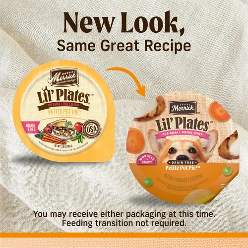 Vista 2 de Merrick Lil' Plates - Alimento húmedo sin cereales para perros pequeños, receta Petite Pot Pie, 12 envases de 3.5 onzas