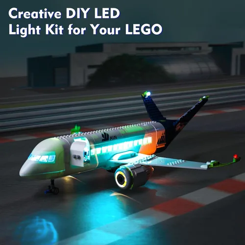 Vista 6 de LocoLee Kit de luz LED compatible con LEGO Passenger Airplane 60367, accesorios de iluminación creativa de bricolaje compatibles con LEGO 60367