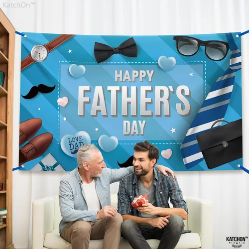 Vista 4 de KatchOn, Pancarta extragrande para el día del padre, 72 x 44 pulgadas, pancartas azules del día del padre, decoraciones del día del padre
