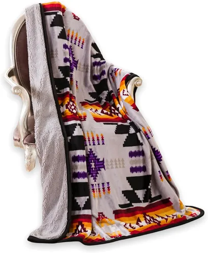 Vista 8 de Southwest Design 16112 - Manta con forro de sherpa (estampado navajo), color negro y gris
