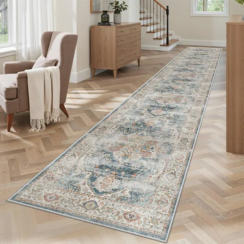 Vista 295 de Madane Alfombra lavable de 2 x 3 pies, alfombra de entrada pequeña, antideslizante, vintage, para entrada interior, alfombra de pelo bajo