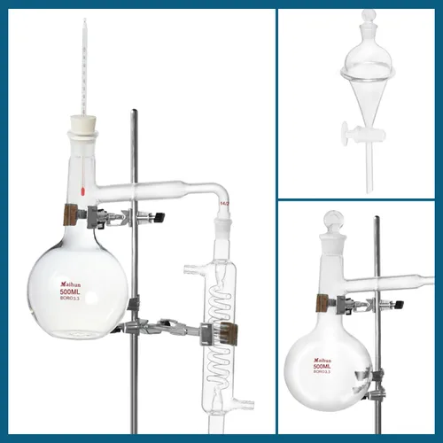 Vista 5 de Destilador casero Destilación para hacer tu propio aceite esencial, Moonshine, 3.3 Boro Alcohol Distiller Chemistry Lab Glassware Kit,Glass