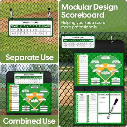 Vista 3 de Tablero magnético de alineación de béisbol, plegable profesional de sóftbol y béisbol para dugout, portapapeles de béisbol para entrenadores con 40