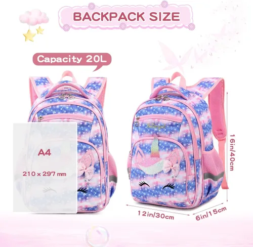 Vista 5 de Cusangel Mochila para niños Par (dinosaurio mecánico), 1 Unicornio Cielo, dibujos animados