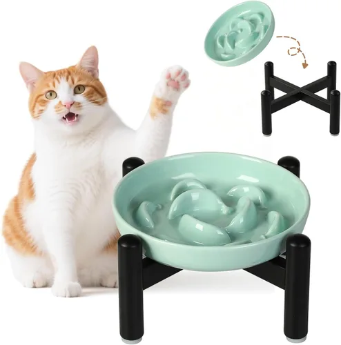 Vista 10 de Cuenco de cerámica del gato del alimentador lento, 6,3" alimentador Cuenco rosa pastel