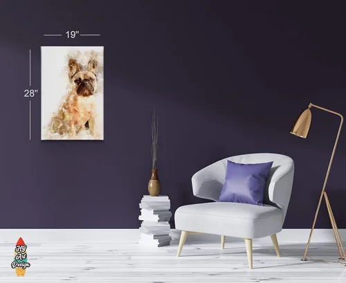 Vista 3 de Lienzo con estampado de bulldog francés, pintura de acuarela con fondo blanco, arte de pared de animales, decoración del hogar, listo para colgar