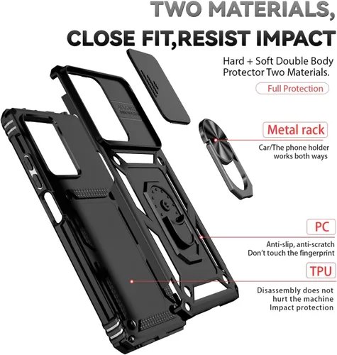 Vista 3 de Funda para Redmi Note 12 Pro, Poco X5 Pro con protector de pantalla de vidrio templado y cubierta de cámara deslizante, cubierta magnética