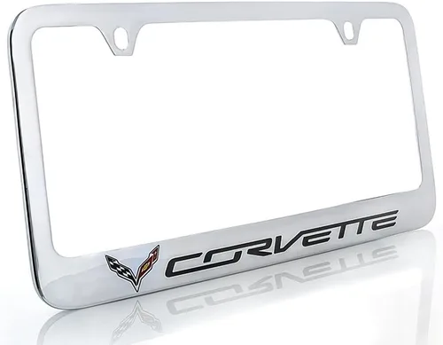 Vista 3 de Chevrolet Corvette C7 Logo & Wordmark, marco de placa negro de 2 agujeros