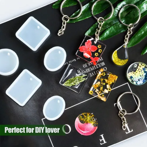 Vista 5 de Moldes de resina de silicona, 20 moldes de silicona para moldes de resina para fundición de joyas con anillos de llavero para manualidades de joyería
