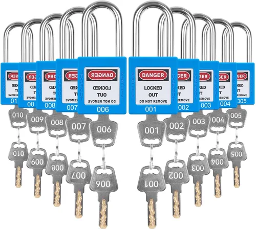 Vista 10 de Juego de 5 cerraduras de bloqueo con llave negra, 2 llaves por cerradura, candados de seguridad compatibles con OSHA para kit de etiqueta de bloqueo