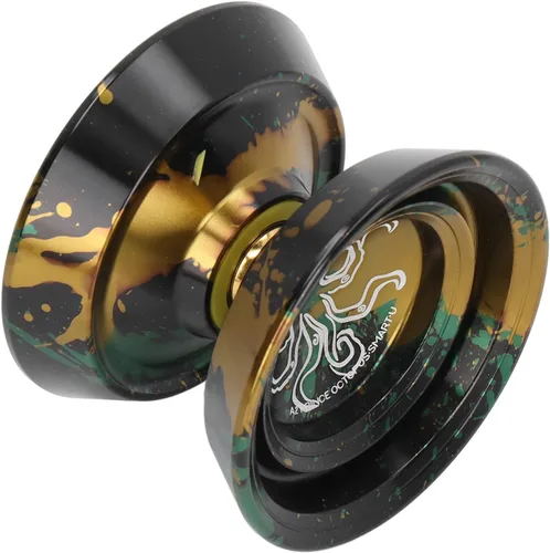 Vista 4 de YoYo - Bola de aleación de aluminio que no responde con guante, 3 cuerdas para adultos y niños (negro dorado) Yoyo Yo