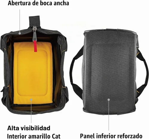 Vista 3 de Cat Bolsa de herramientas de boca ancha de 13 pulgadas con 3 bolsillos exteriores, interior de alta visibilidad, parte inferior reforzada
