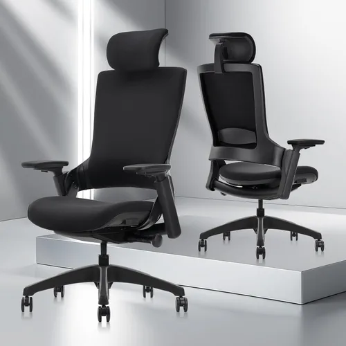Vista 2 de CLATINA Silla ejecutiva ergonómica de alta rotación con cabeza de altura ajustable, reposabrazos 3D, soporte lumbar y respaldo tapizado para oficina