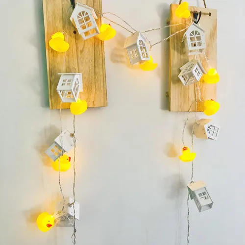 Vista 3 de Linda cadena de luces de pato para interiores, funciona con pilas, luces de decoración de pato blanco cálido amarillo para el hogar, dormitorio
