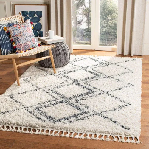 Vista 29 de SAFAVIEH Pro Luxe Shag Collection - Alfombra de pasillo, 2 pies 6 pulgadas x 6 pies, color crema y azul, diseño de borlas bohemias, no desprende