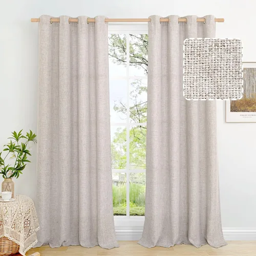 Vista 52 de BGment Cortinas de Lino Beige de 63 Pulgadas de Largo 2 Paneles - Tratamientos para Ventanas con Textura de Arpillera Filtrantes de Luz Cortinas