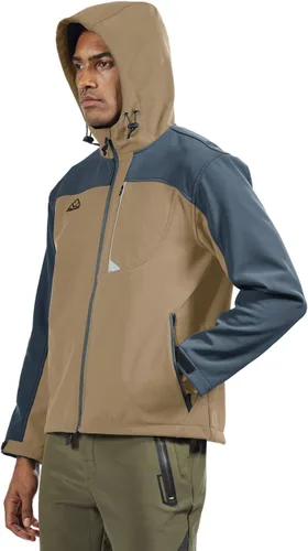 Vista 4 de TBMPOY Chaqueta Softshell con capucha para hombre, impermeable, resistente al viento, esquí, senderismo, ropa exterior con forro polar