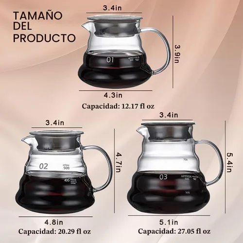 Vista 4 de Servidor de Café de Vidrio para Cafetera de Goteo, Jarra de Café de Vidrio Estándar, Cafetera con Tapa, Transparente, 02 600ml (20oz)