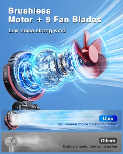 Vista 5 de Ventilador con clip de batería para visera de automóvil Asiento Rojo