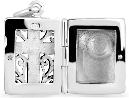 Vista 4 de WithLoveSilver - Colgante de plata de ley 925 con recorte antiguo, caja de oración, Plata esterlina