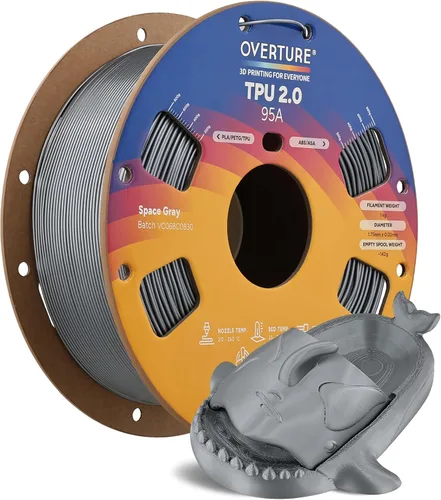 Vista 55 de OVERTURE - Filamento de TPU de 1/16 pulgadas, rollo flexible de poliuretano termoplástico, impresora 3D suave, 95A, carrete de 2.2 libras, precisión