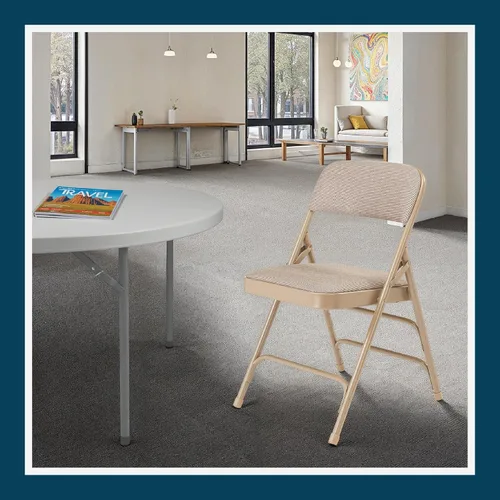 Vista 12 de OEF Furnishings Serie OEF2300 - Sillas plegables de doble bisagra con triple apoyo, tapizado de tela de alta calidad y servicio pesado