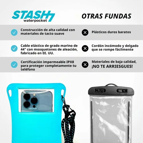 Vista 3 de Stash7 Funda impermeable para teléfono con cordón largo IPX8 Adventure Grade Bolsa seca para teléfono celular, compatible con iPhone 15 Pro Max