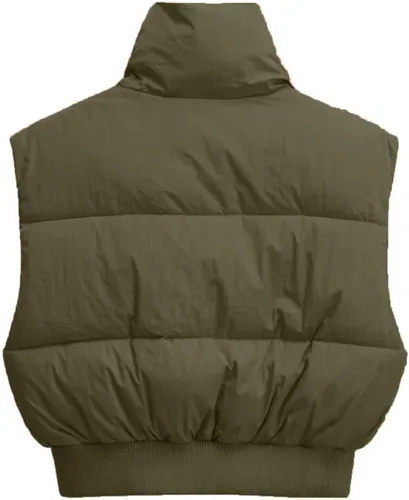 Vista 4 de Chaqueta de algodón para mujer Chaleco de color sólido corto sin mangas ropa de abrigo cómodo invierno primavera